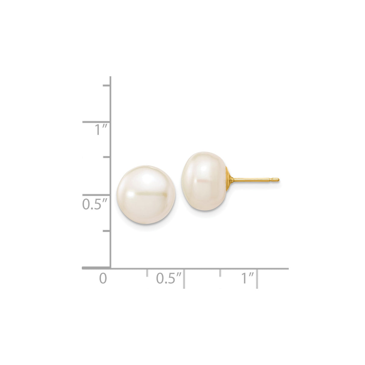 14k Yellow Gold Pearl Stud Earrings with Round White Freshwater Cultured Pearls