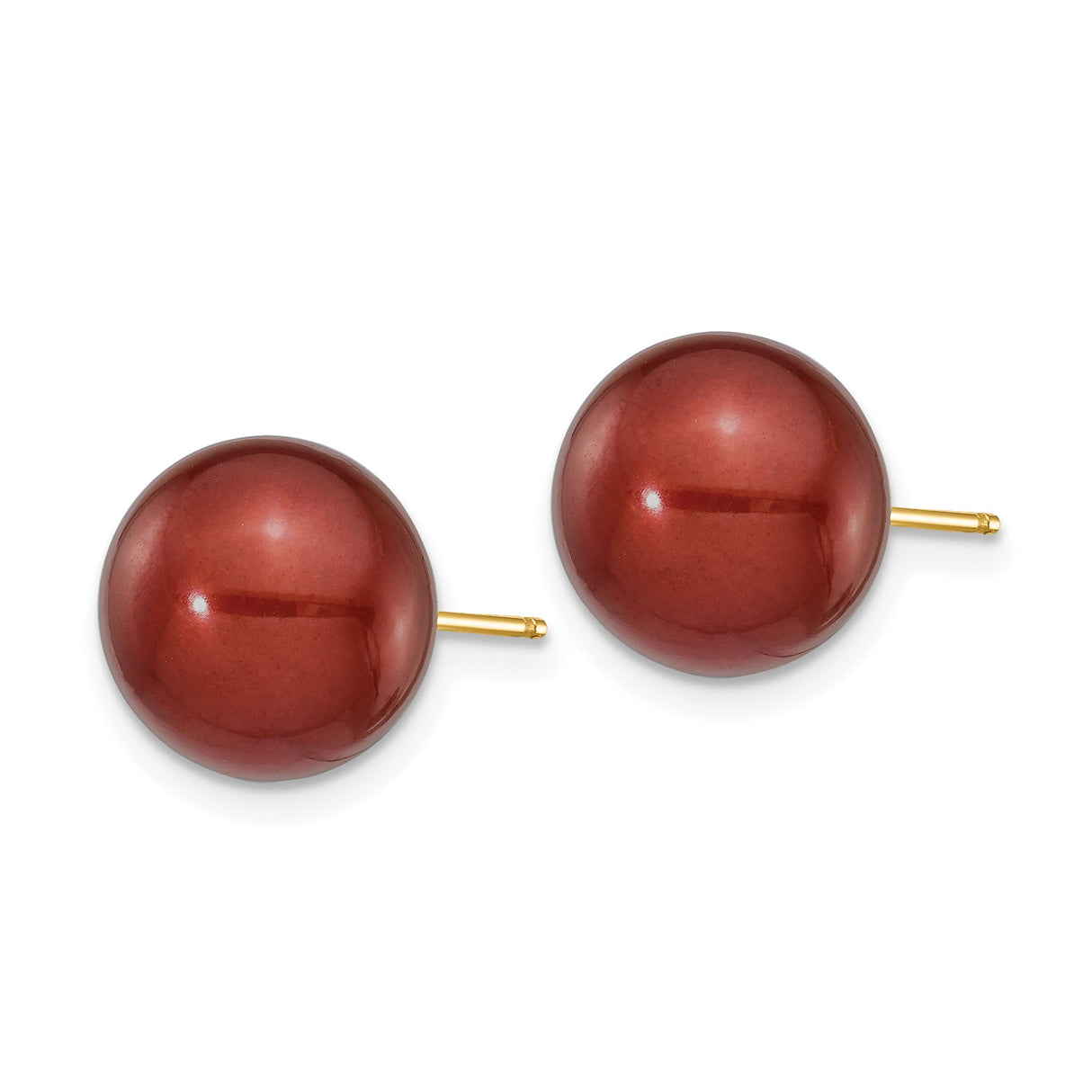14k Yellow Gold Stud Earrings with Brown Freshwater Cultured Pearls, Classic Design for Women