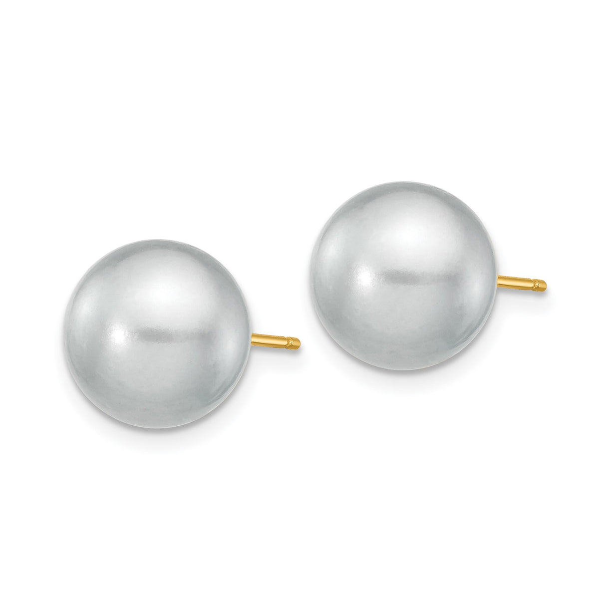 14k Yellow Gold Pearl Stud Earrings, Classic Round Cultured Pearls for Women