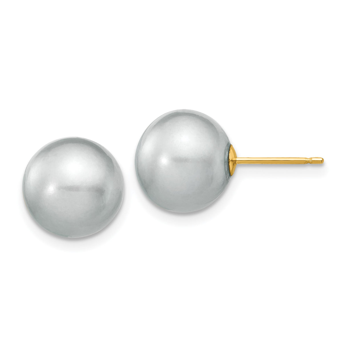 14k Yellow Gold Pearl Stud Earrings, Classic Round Cultured Pearls for Women
