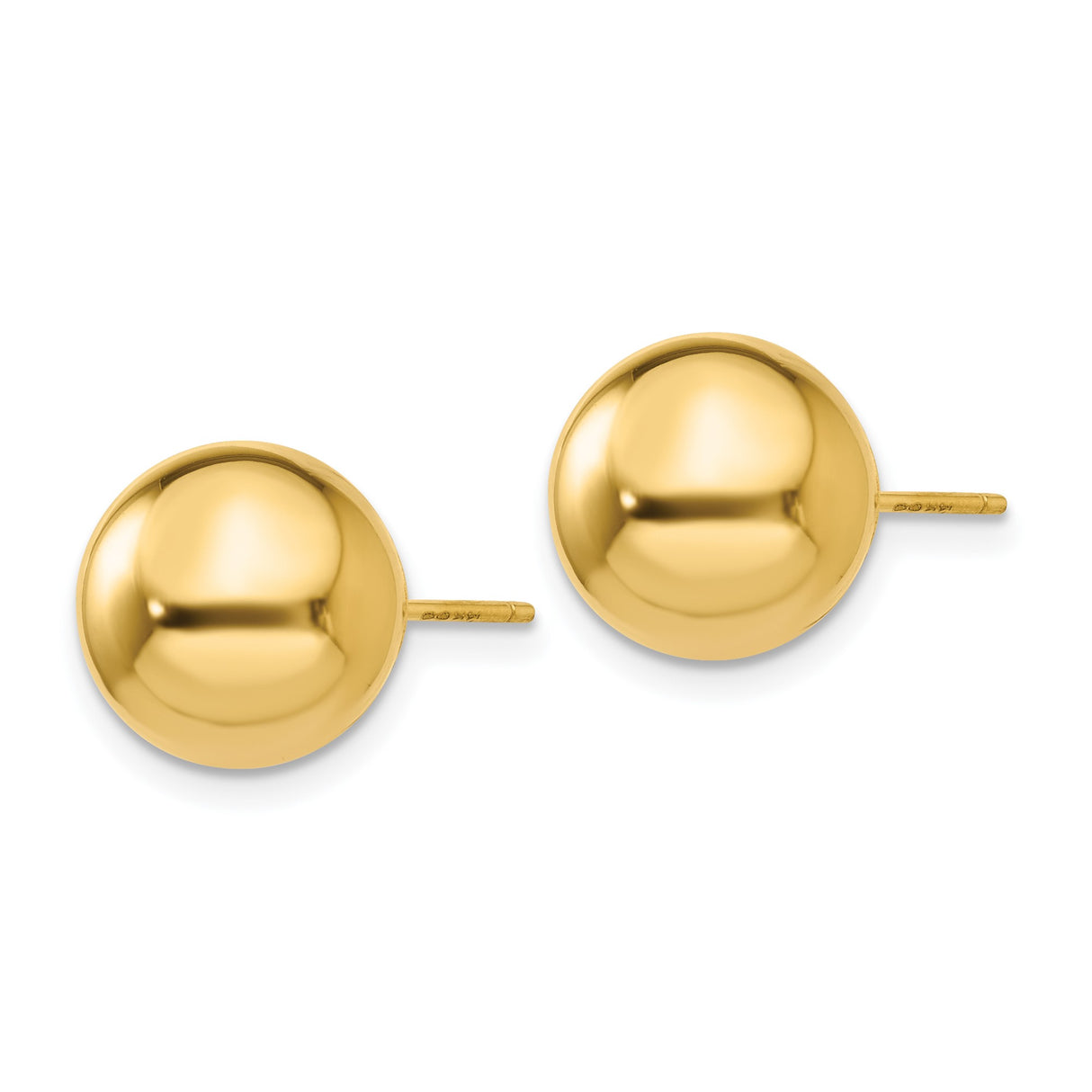 14k Yellow Gold Ball Stud Earrings, Polished Sphere Studs with Solid Gold Posts