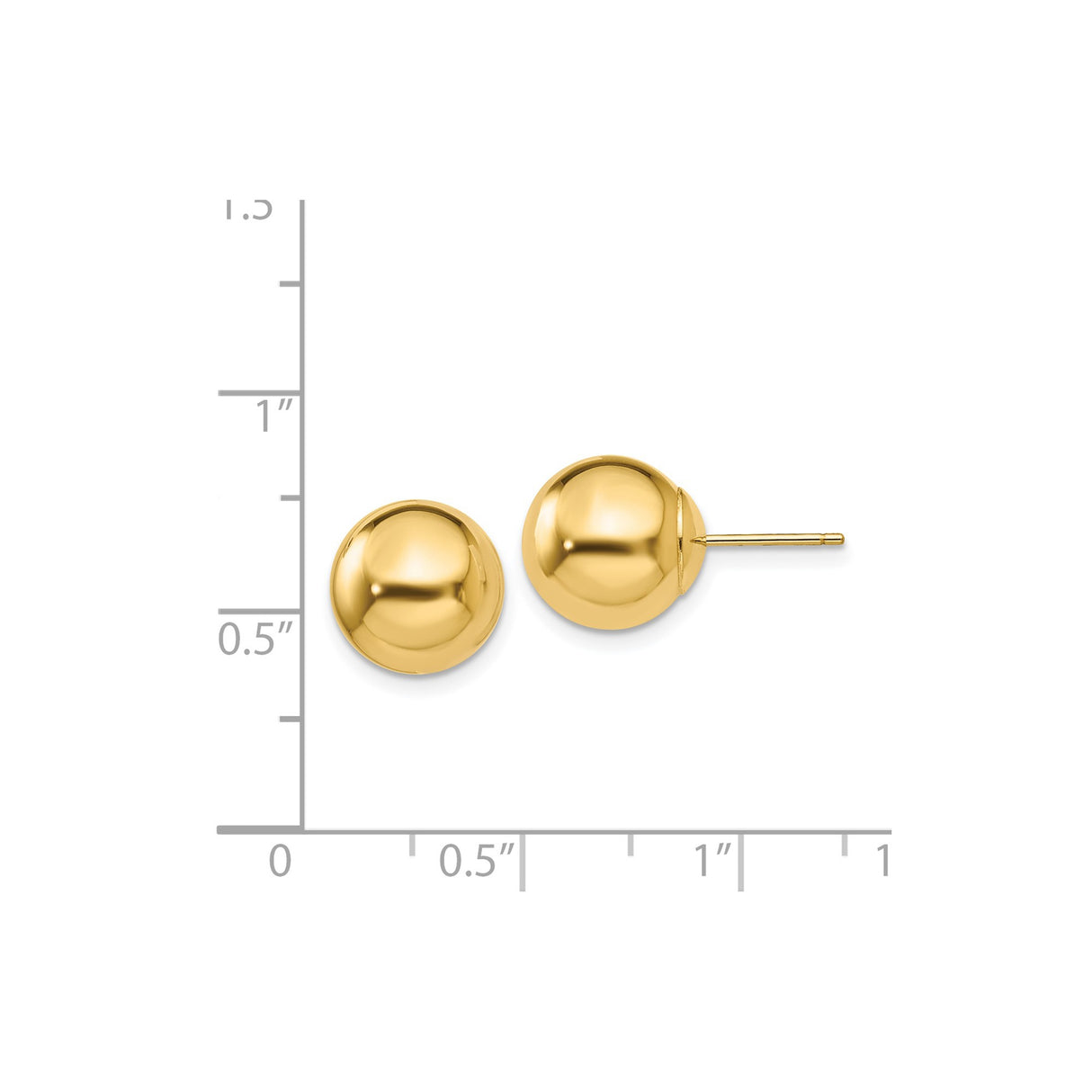 14k Yellow Gold Ball Stud Earrings, Polished Sphere Studs with Solid Gold Posts