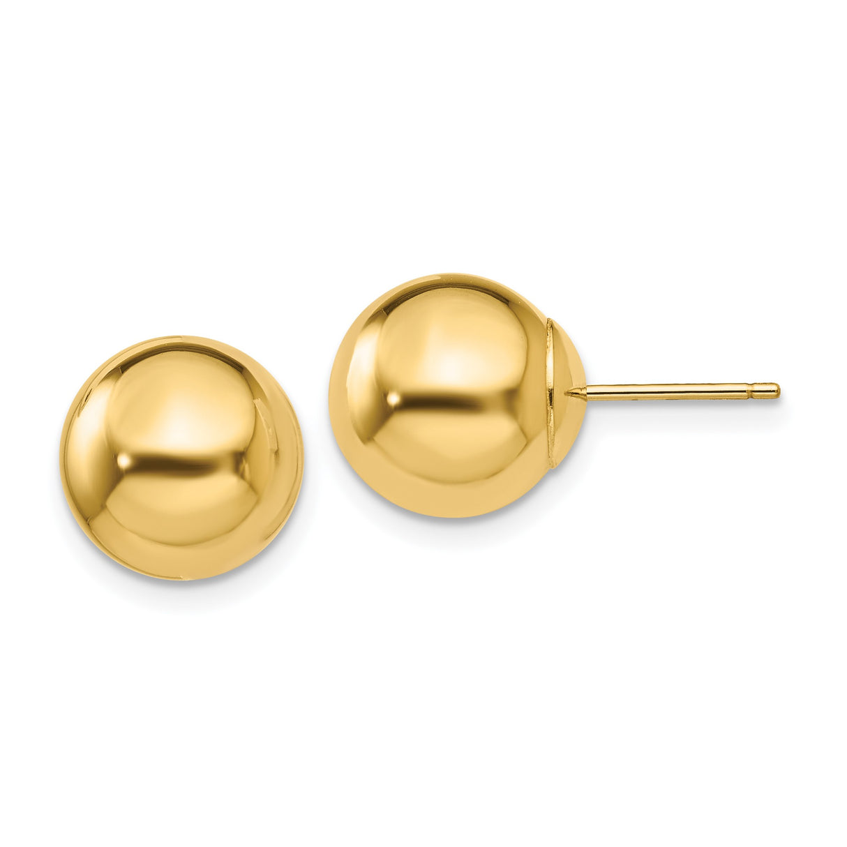 14k Yellow Gold Ball Stud Earrings, Polished Sphere Studs with Solid Gold Posts