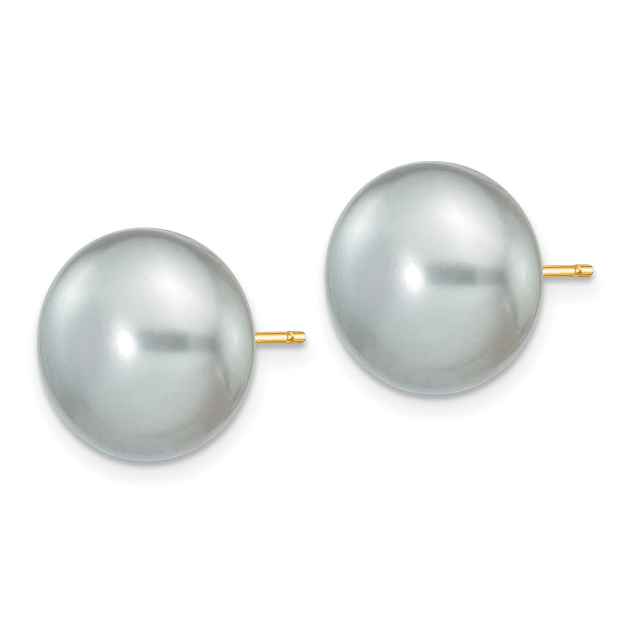 14k Yellow Gold Stud Earrings with Cultured Pearls, Classic Round Design for Women