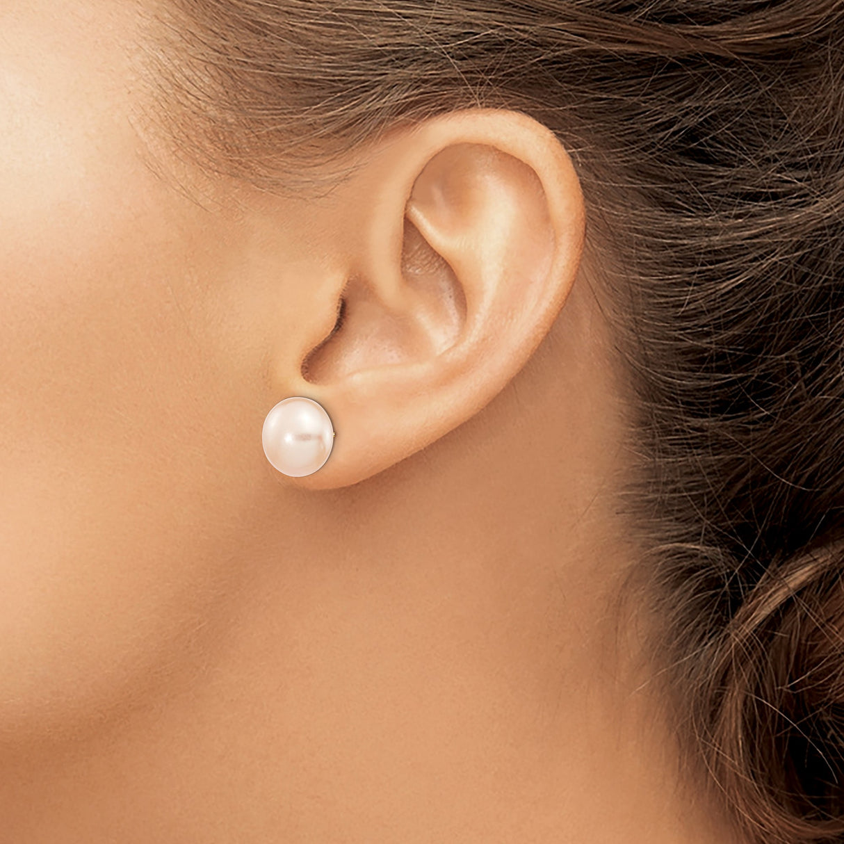 14k Yellow Gold Stud Earrings with Pink Freshwater Cultured Pearls, Classic Button Style