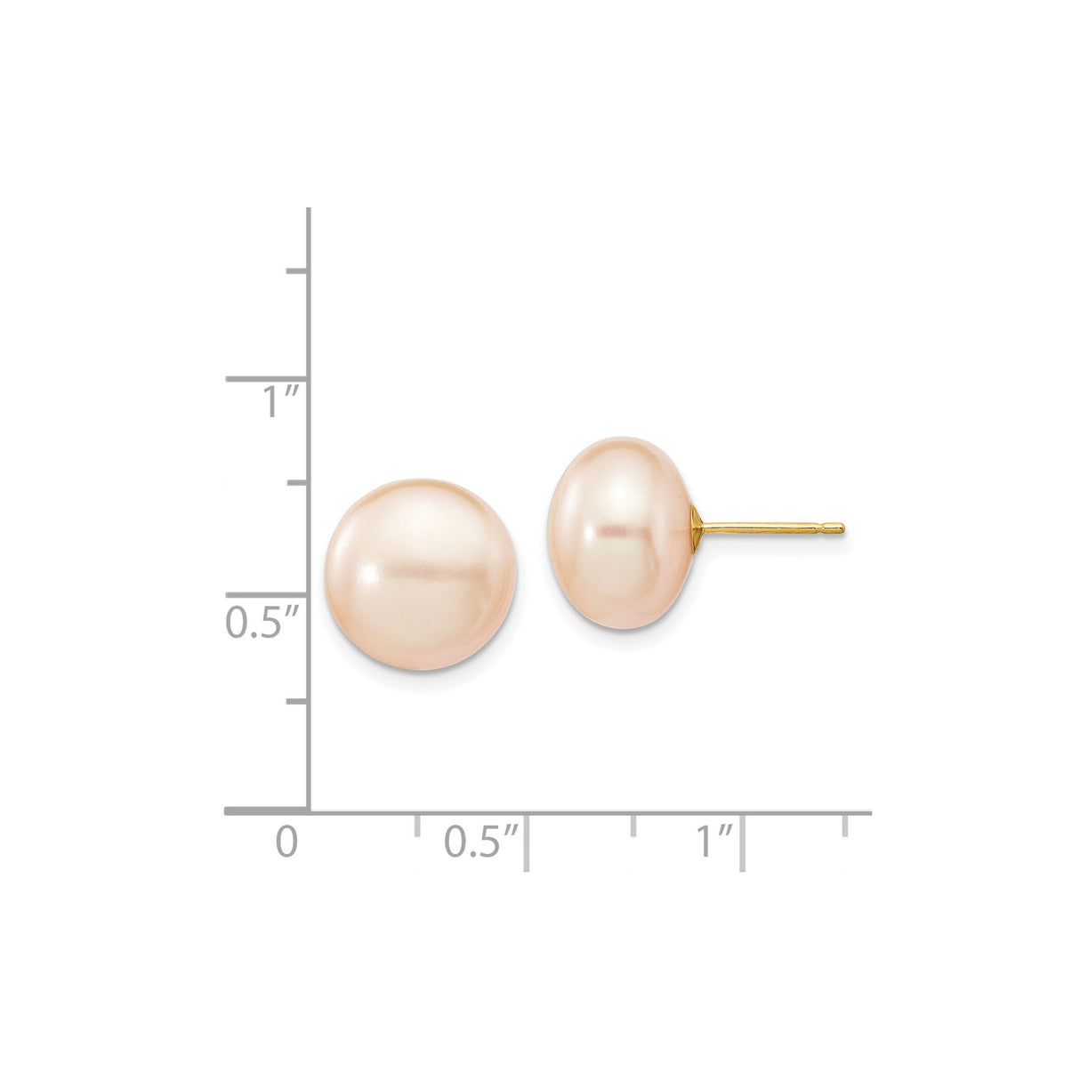 14k Yellow Gold Stud Earrings with Pink Freshwater Cultured Pearls, Classic Button Style