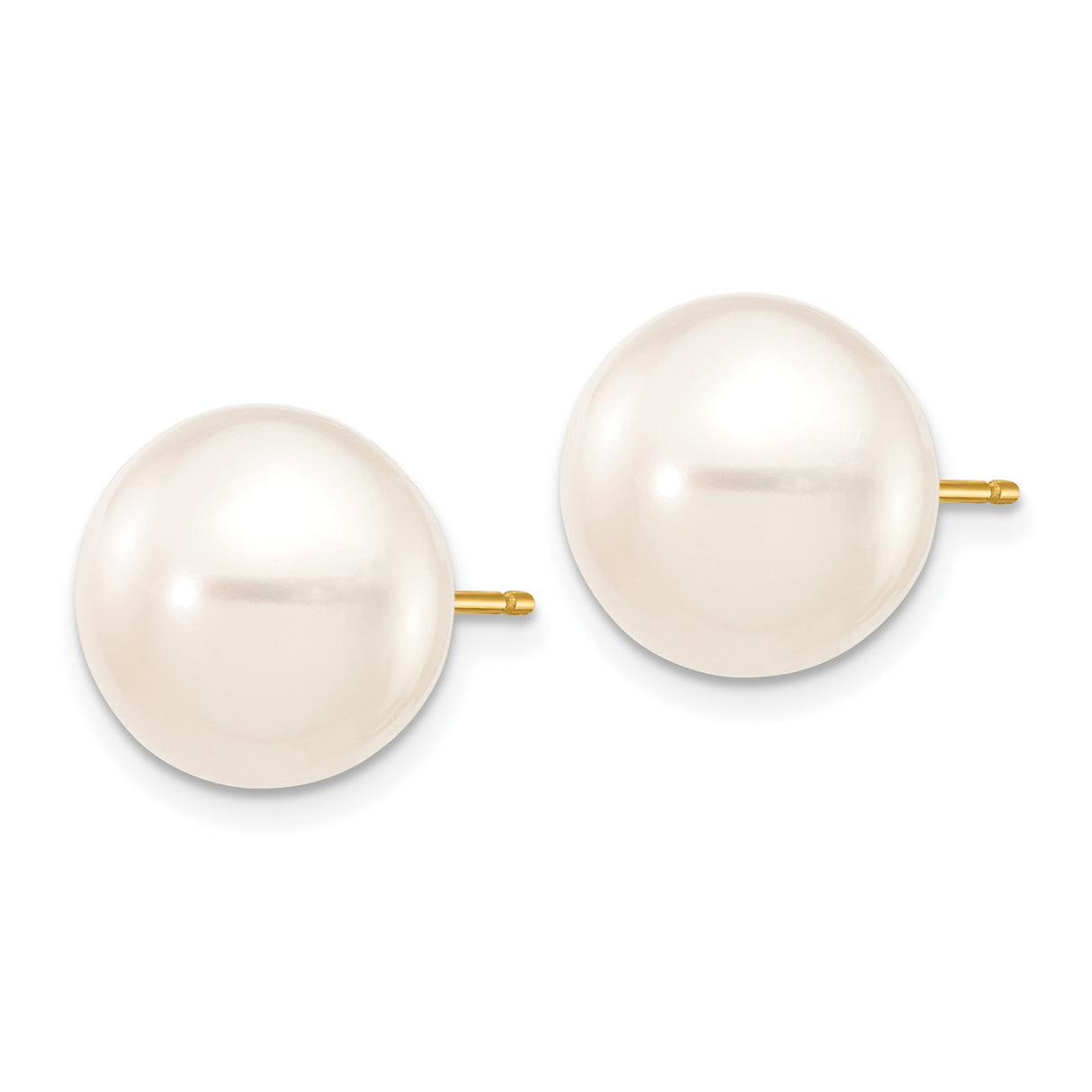 14k Yellow Gold Pearl Stud Earrings, Classic Round White Cultured Pearls for Women