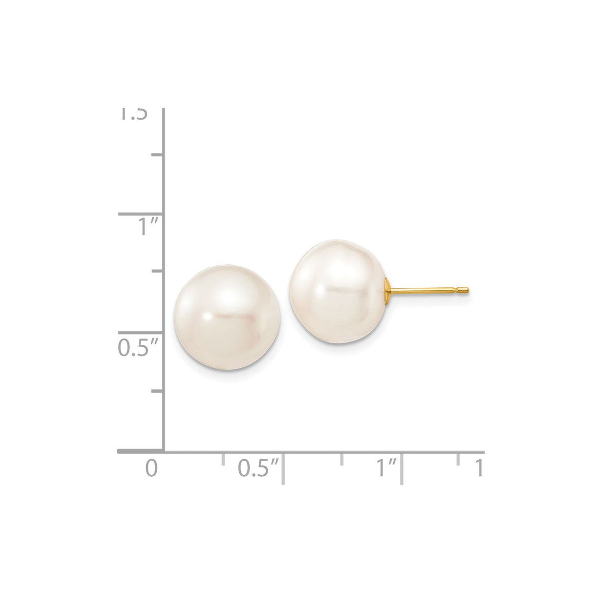 14k Yellow Gold Pearl Stud Earrings, Classic Round White Cultured Pearls for Women