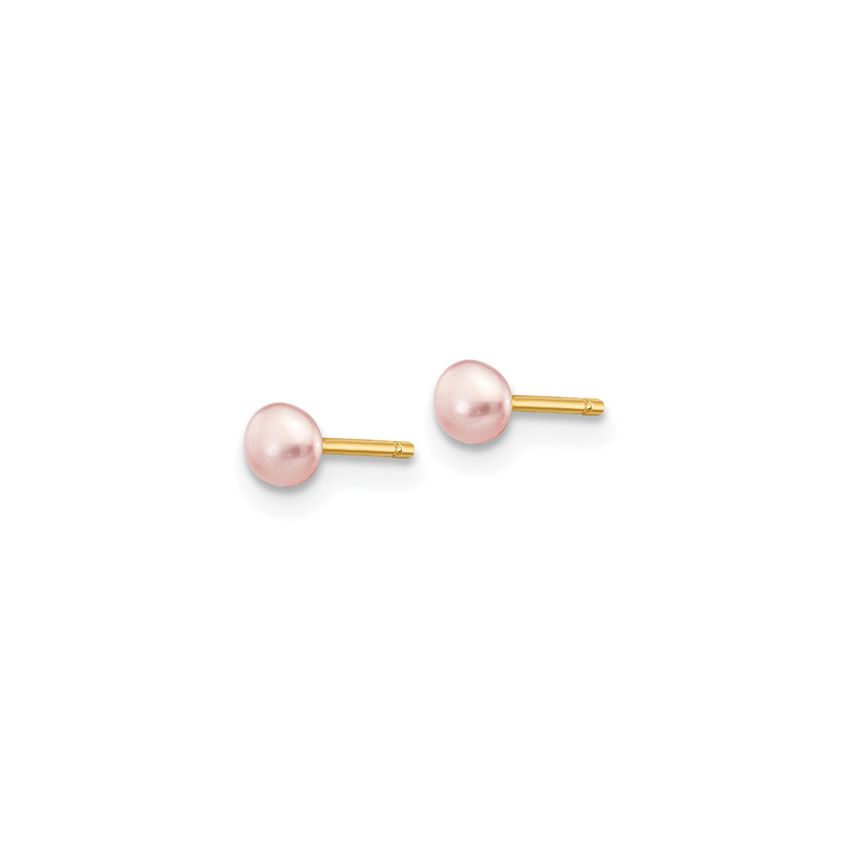 14k Yellow Gold Stud Earrings with Round Pink Freshwater Pearls for Women