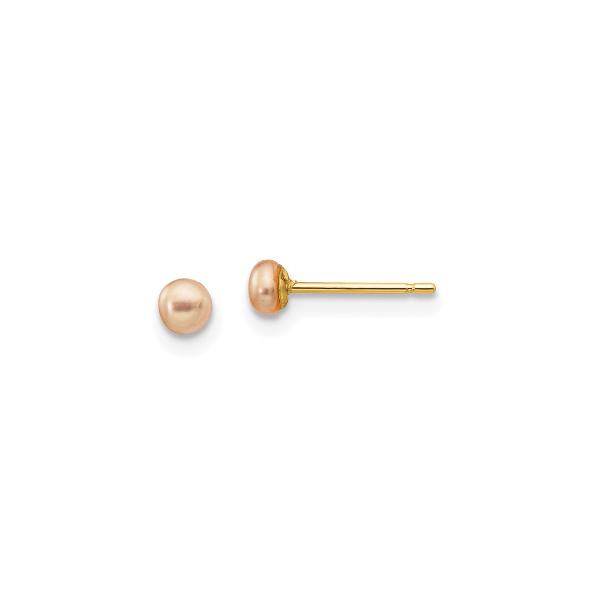 14k Yellow Gold Stud Earrings with Round Pink Freshwater Pearls for Women