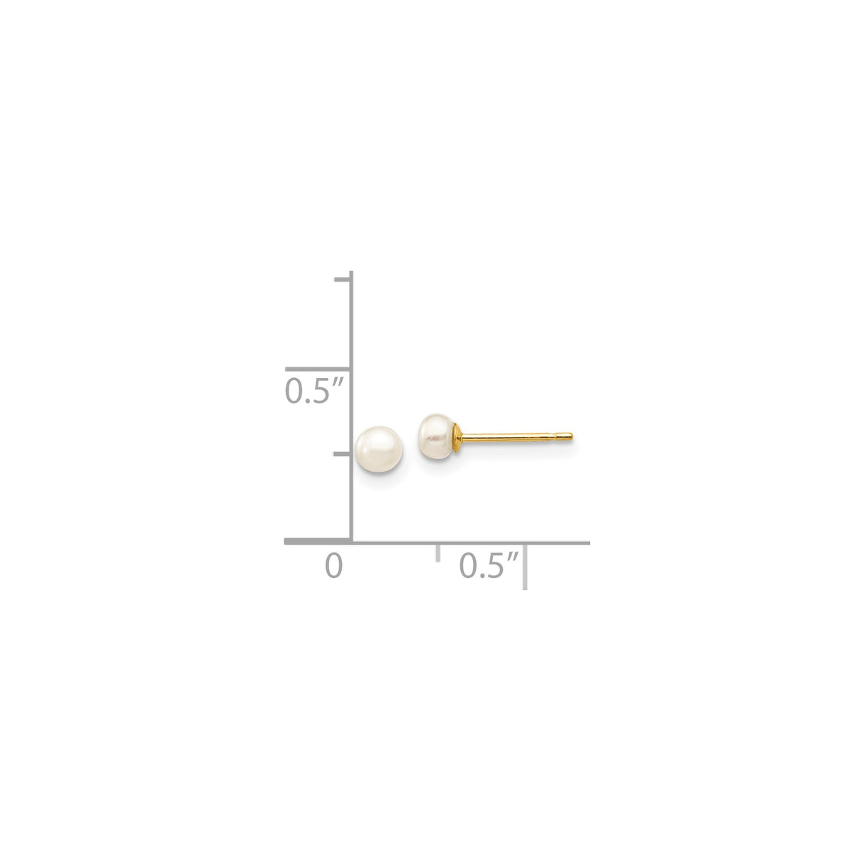 14K Yellow Gold Pearl Stud Earrings Minimalist Round Pearl