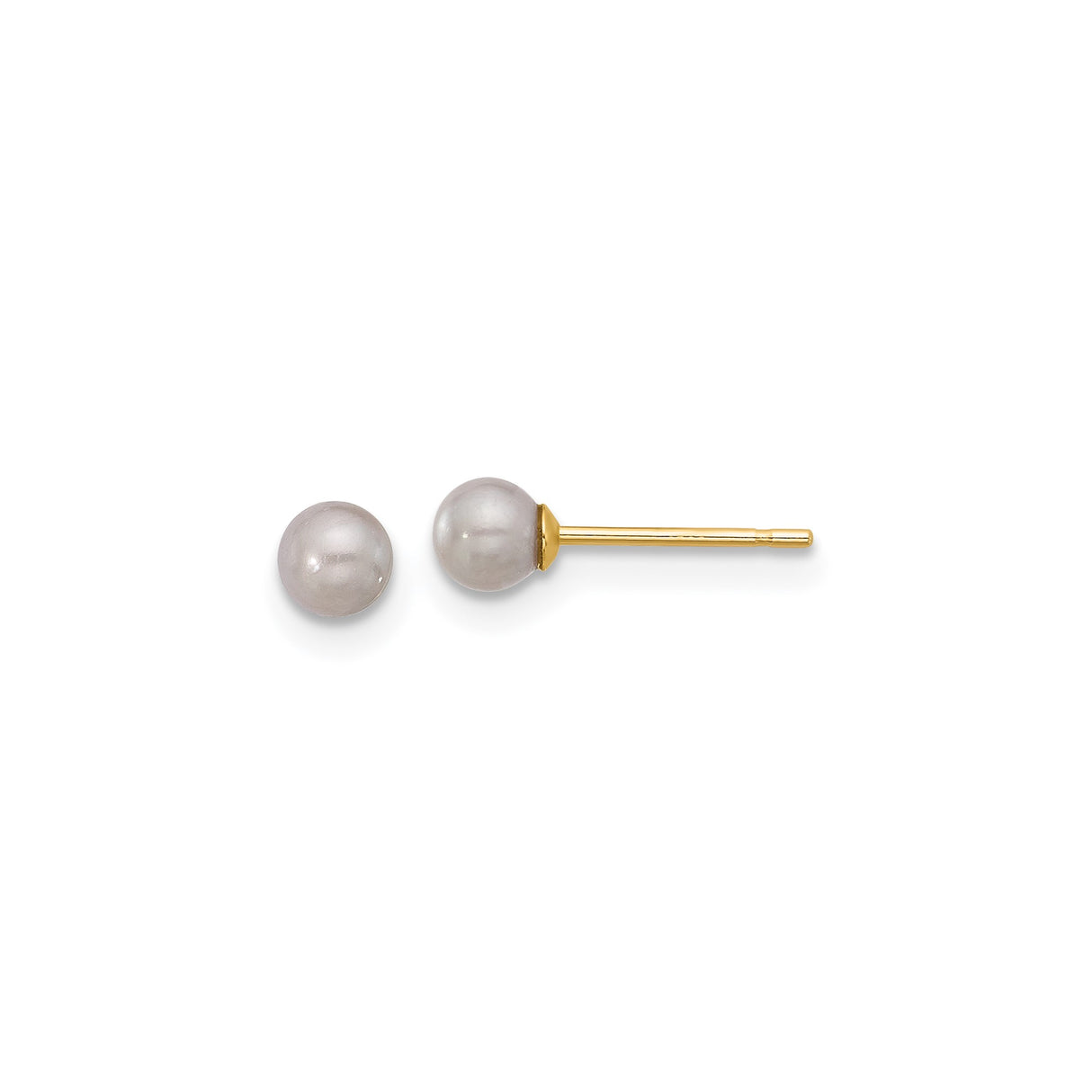14k Yellow Gold Stud Earrings with White Pearls, Classic Minimalist Design for Women
