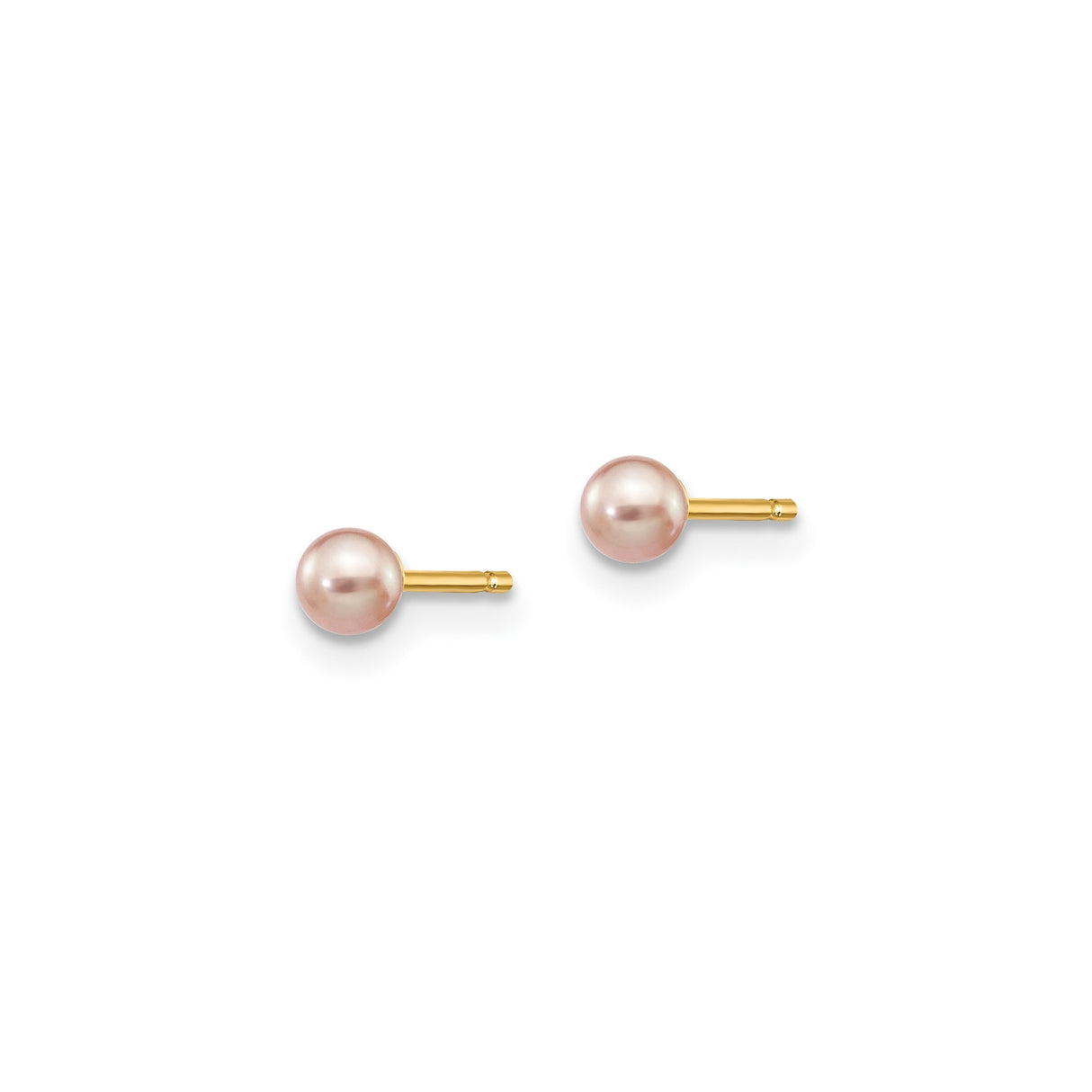 14k Yellow Gold Stud Earrings with Round Pink Cultured Pearls for Women