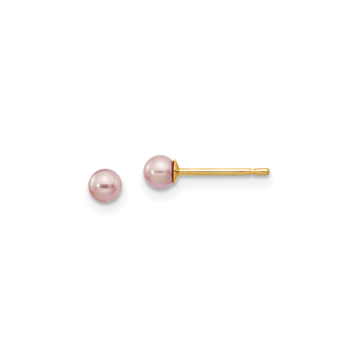 14k Yellow Gold Stud Earrings with Round Pink Cultured Pearls for Women