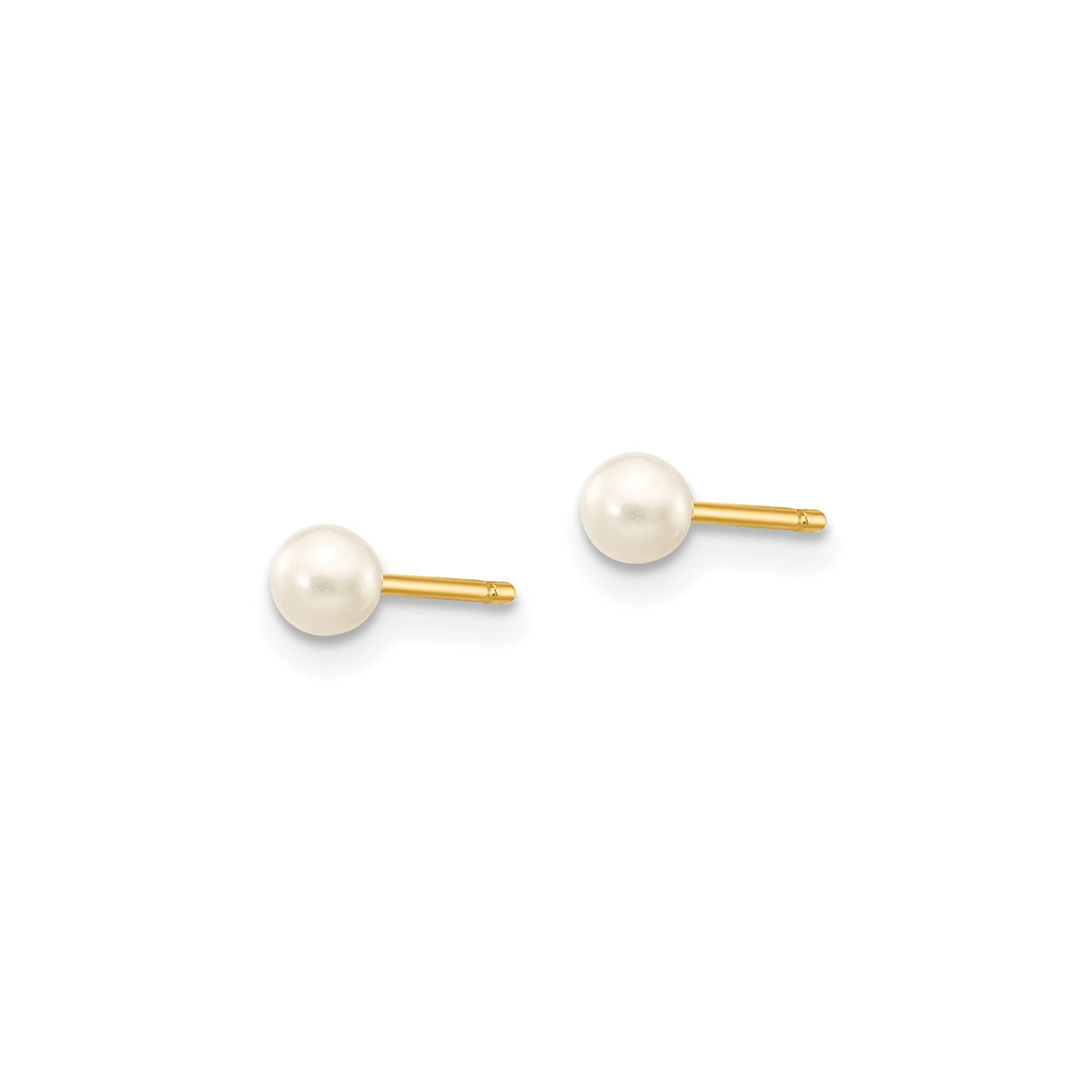 14k Yellow Gold Pearl Stud Earrings with Round White Freshwater Cultured Pearls