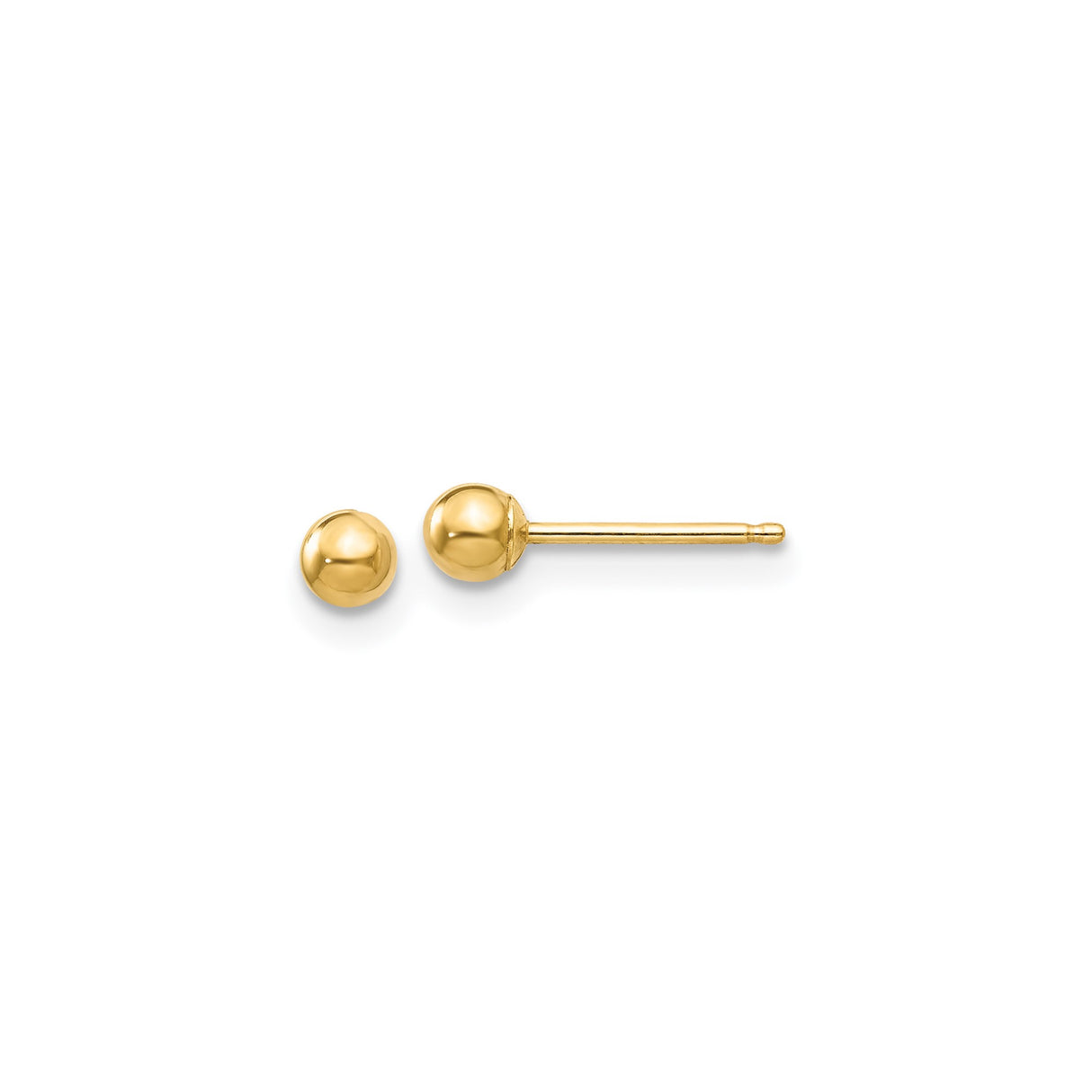 14k Yellow Gold Ball Stud Earrings, Classic Polished Round Design for Women and Men