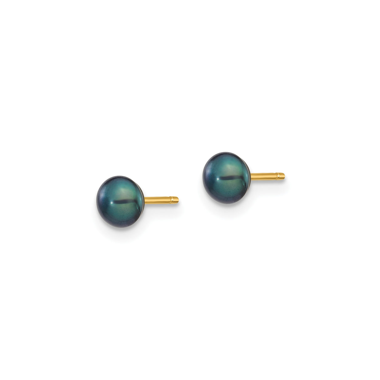 14k Yellow Gold Stud Earrings with Black Cultured Pearls, Classic Minimal Design for Women