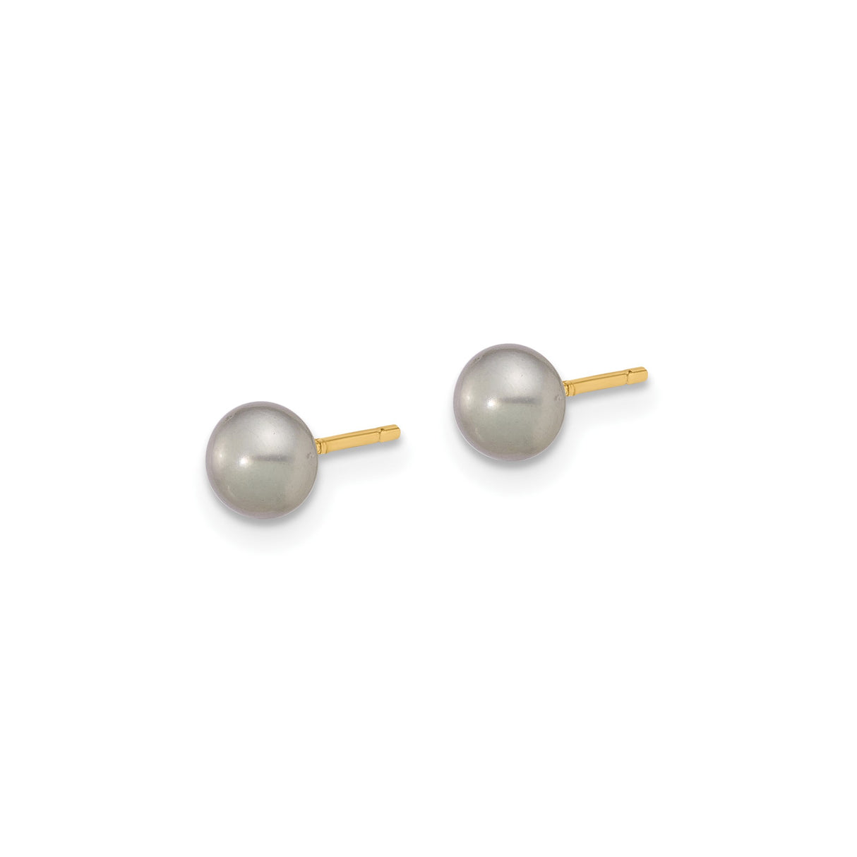 14k Yellow Gold Stud Earrings with Gray Freshwater Pearls, Classic Minimalist Design for Women