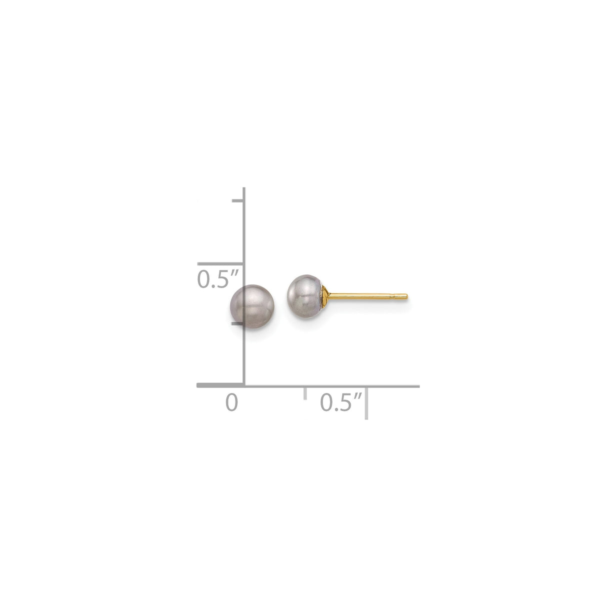 14k Yellow Gold Stud Earrings with Gray Freshwater Pearls, Classic Minimalist Design for Women
