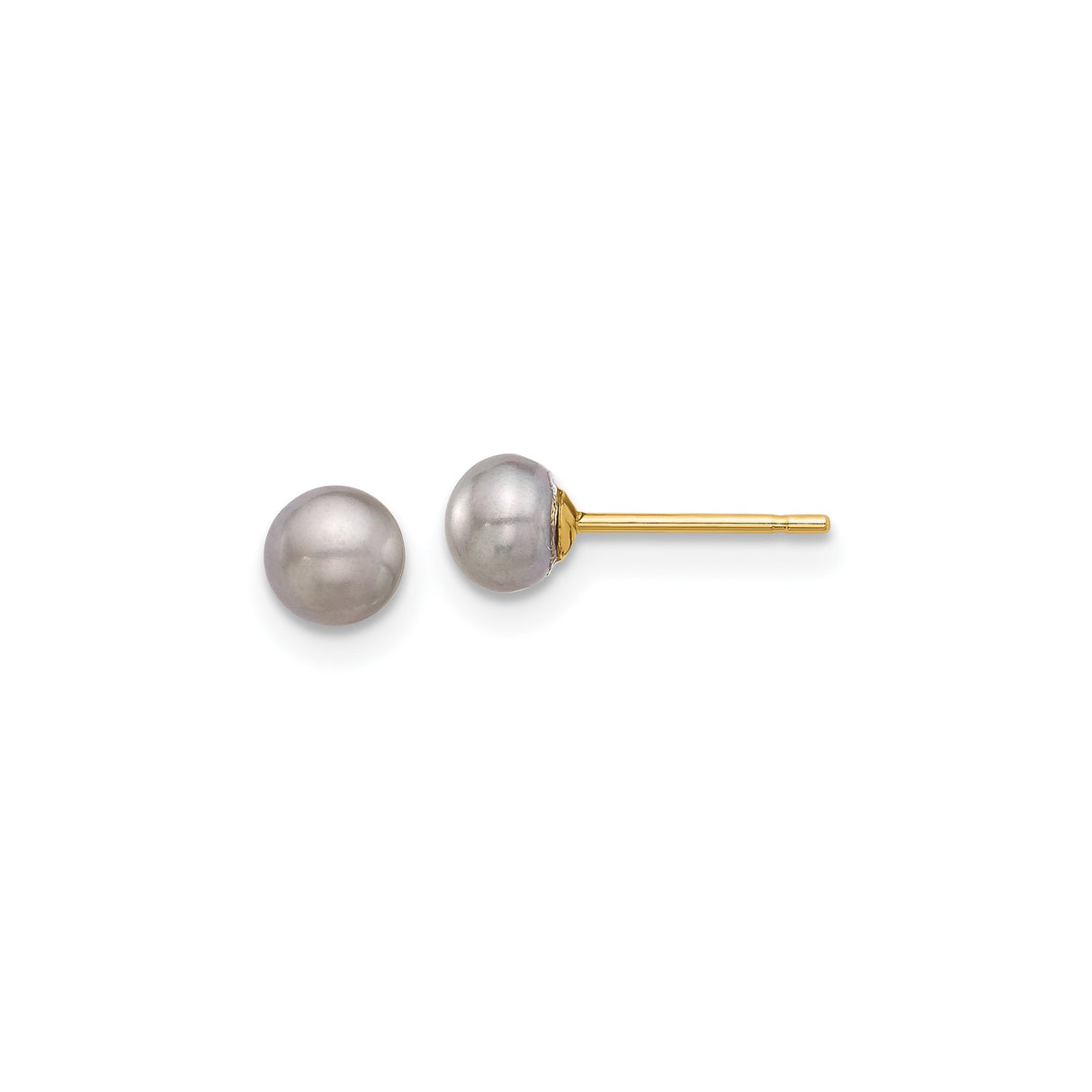14k Yellow Gold Stud Earrings with Gray Freshwater Pearls, Classic Minimalist Design for Women