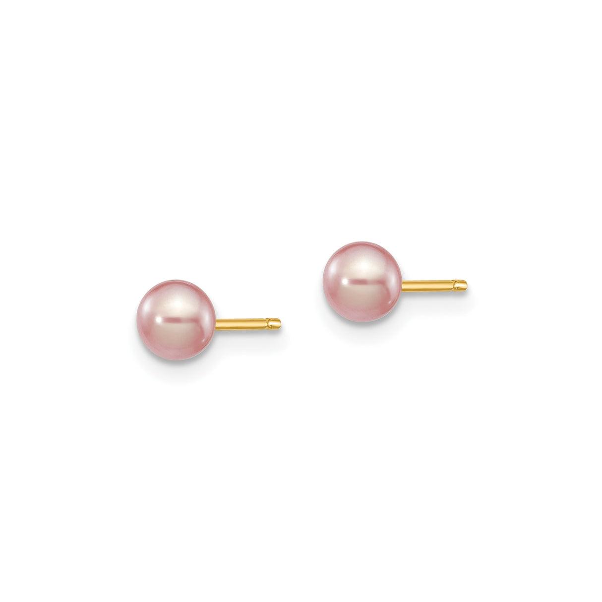 14k Yellow Gold Pearl Stud Earrings with Round Pink Cultured Pearls, Classic Minimal Design