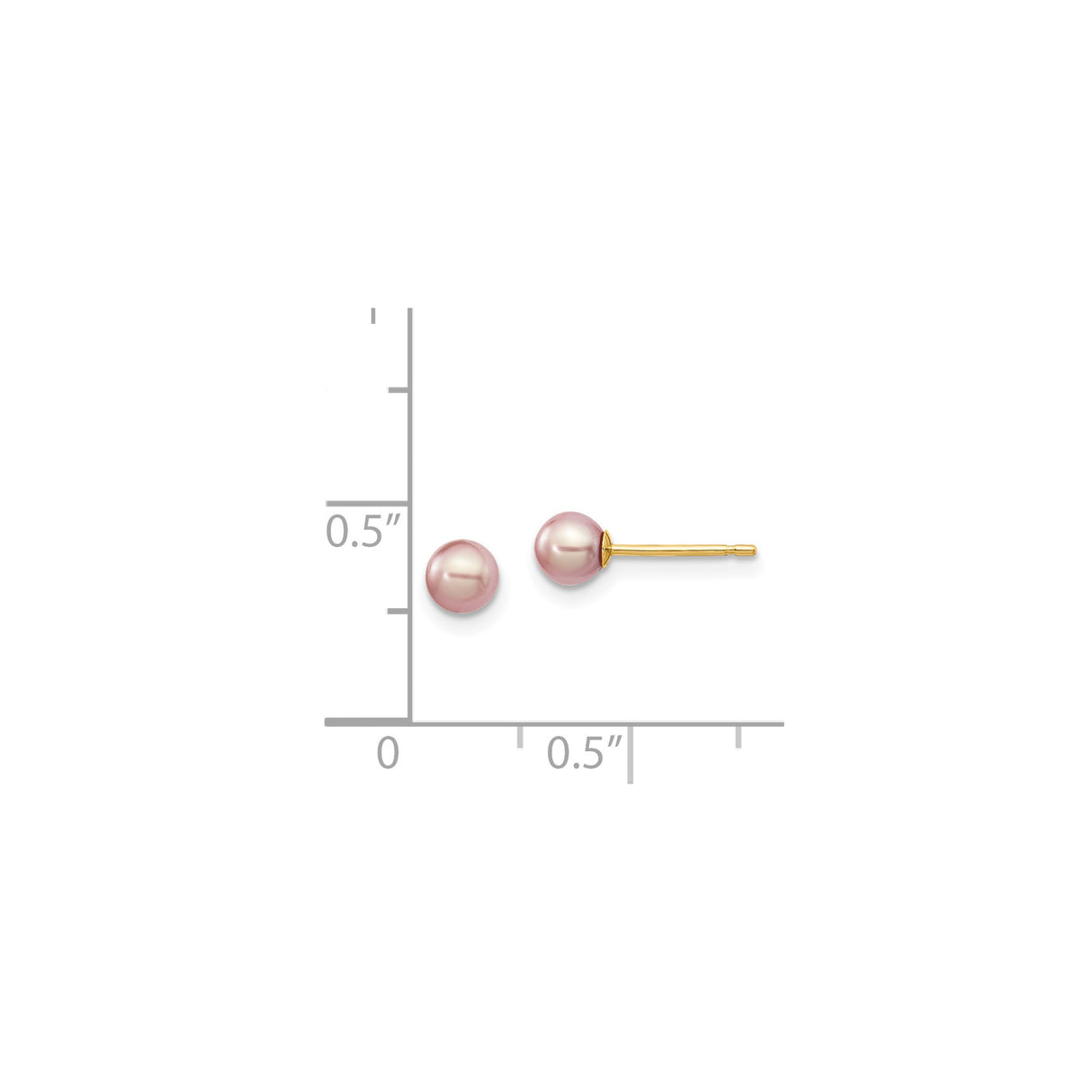 14k Yellow Gold Pearl Stud Earrings with Round Pink Cultured Pearls, Classic Minimal Design