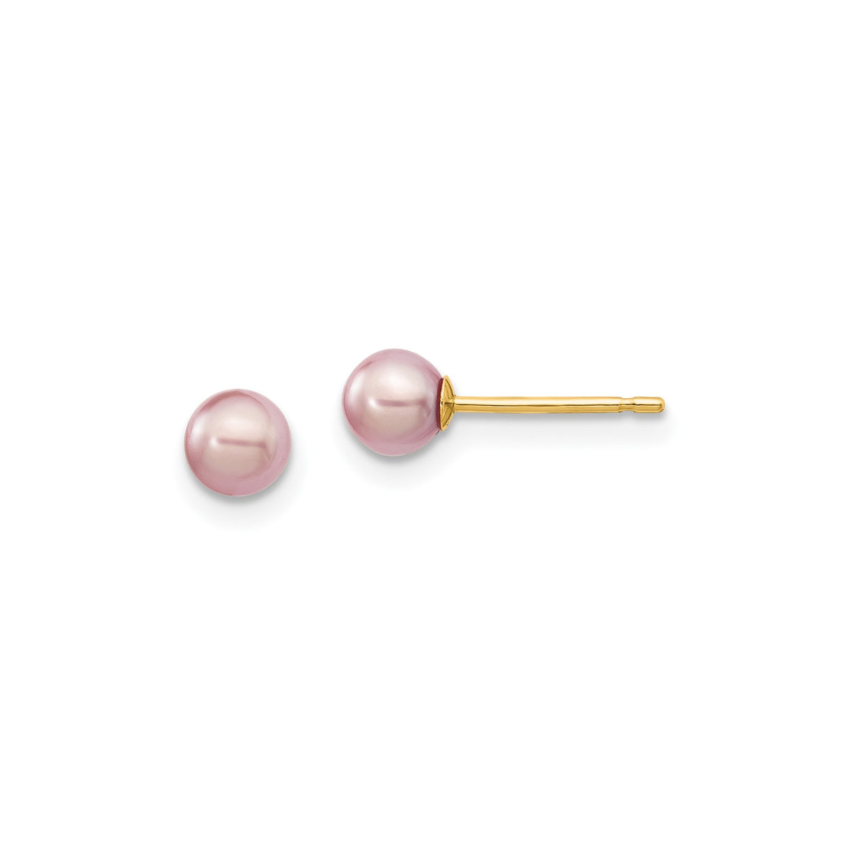 14k Yellow Gold Pearl Stud Earrings with Round Pink Cultured Pearls, Classic Minimal Design