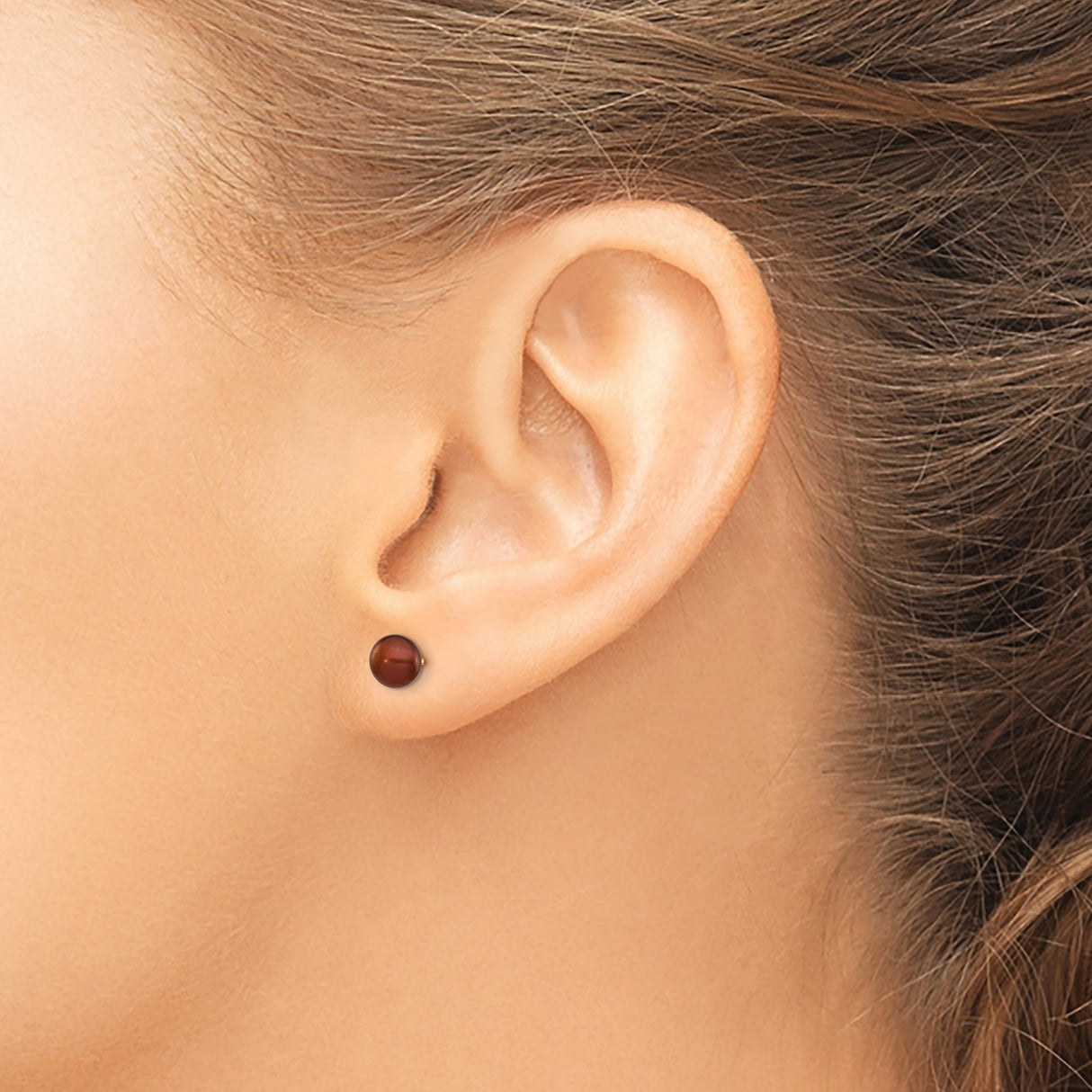 14k Yellow Gold Pearl Stud Earrings, Cultured Brown Round Pearls, Classic Polished Finish