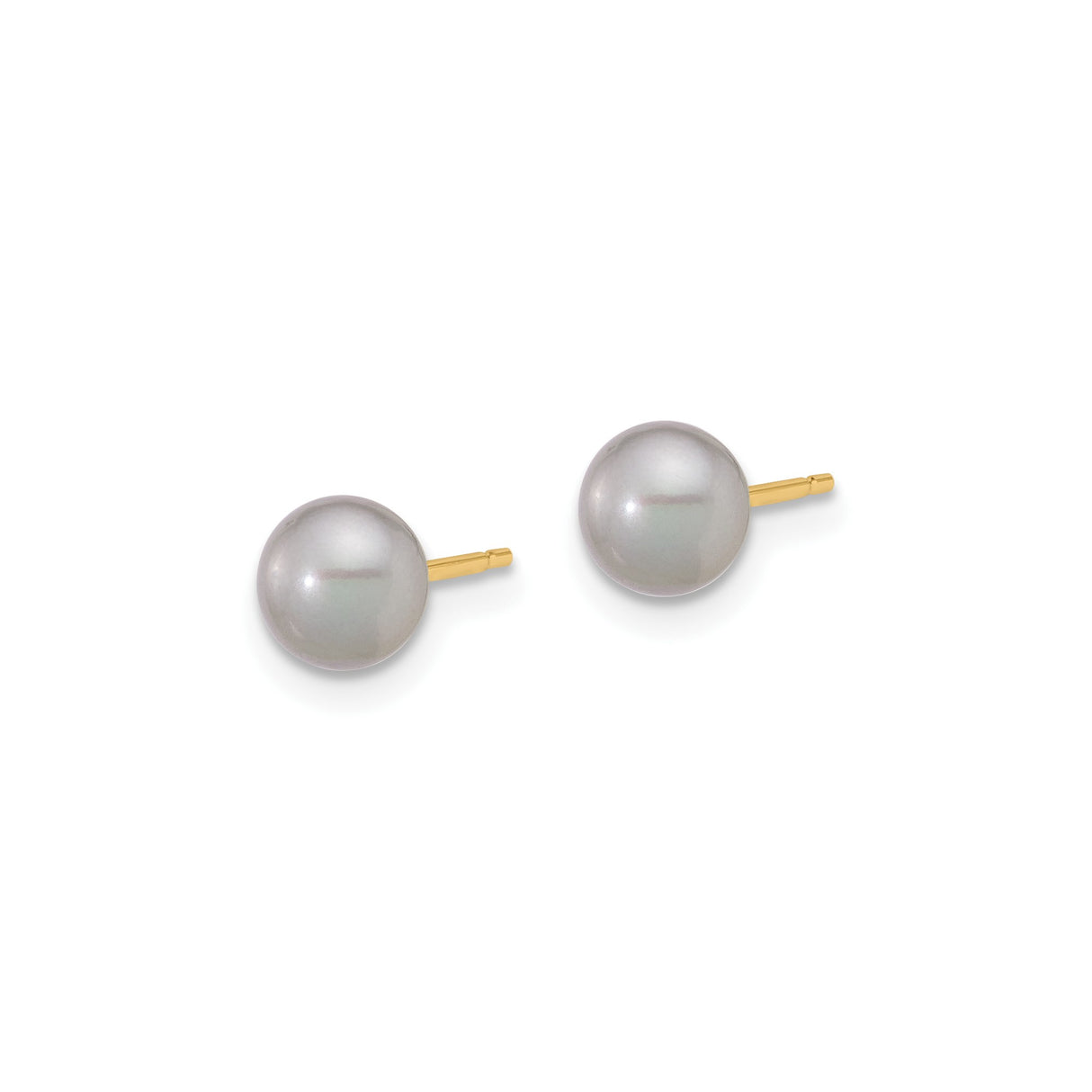 14k Yellow Gold Stud Earrings with Round White Cultured Freshwater Pearls for Women