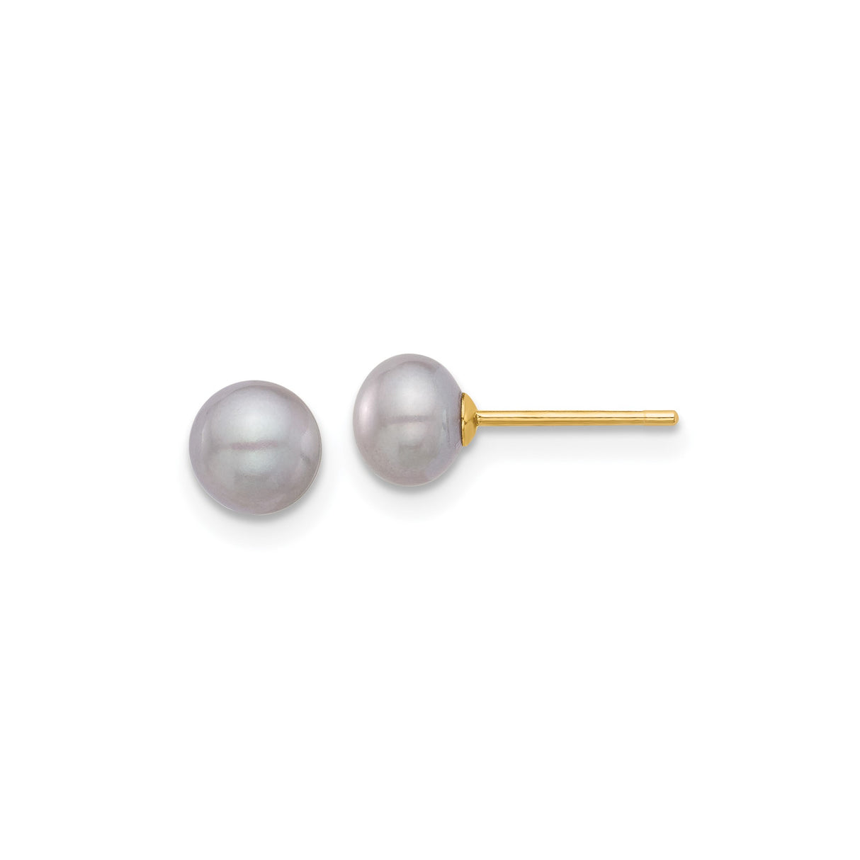 14k Yellow Gold Stud Earrings with Round White Cultured Freshwater Pearls for Women
