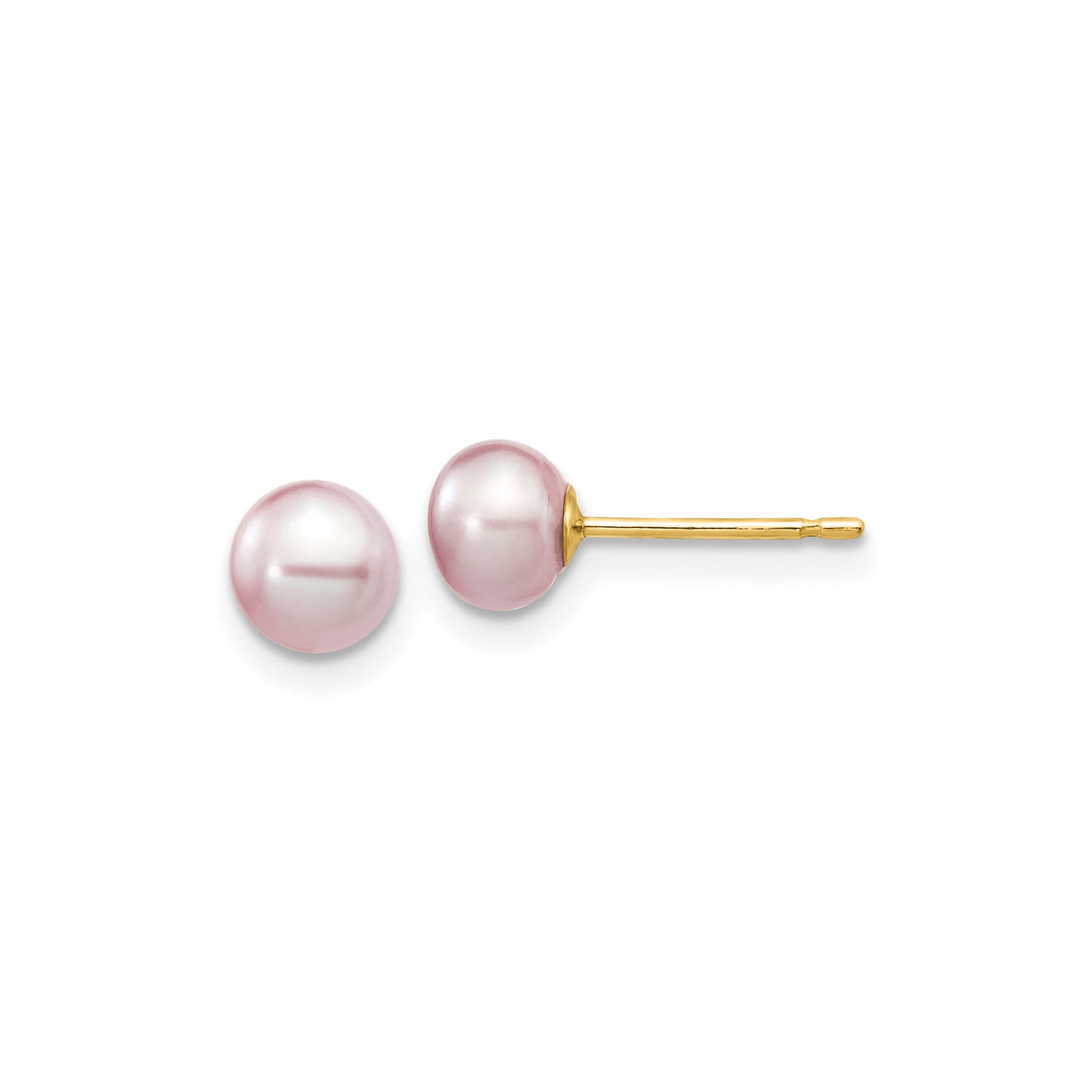 14k Yellow Gold Stud Earrings with Pink Freshwater Cultured Pearls, 7mm Button Style