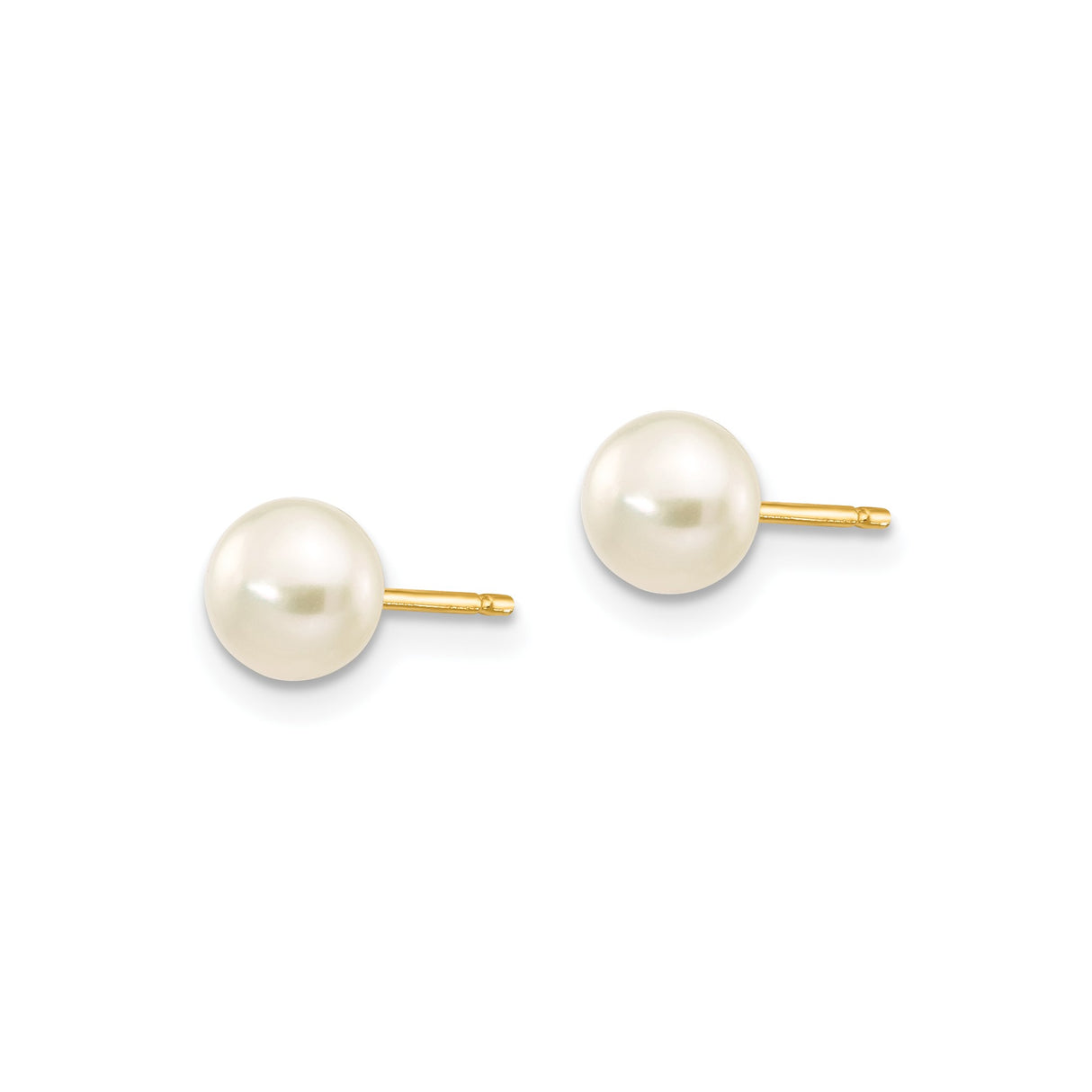 14k Yellow Gold Pearl Stud Earrings, White Round Pearls, Minimalist Design for Women