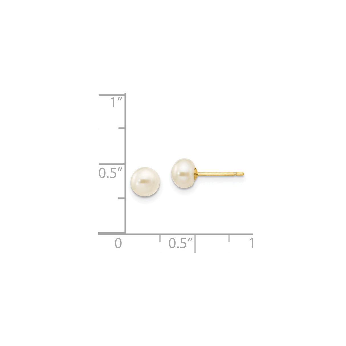 14k Yellow Gold Pearl Stud Earrings, White Cultured Round Pearls, Classic Minimalist Design