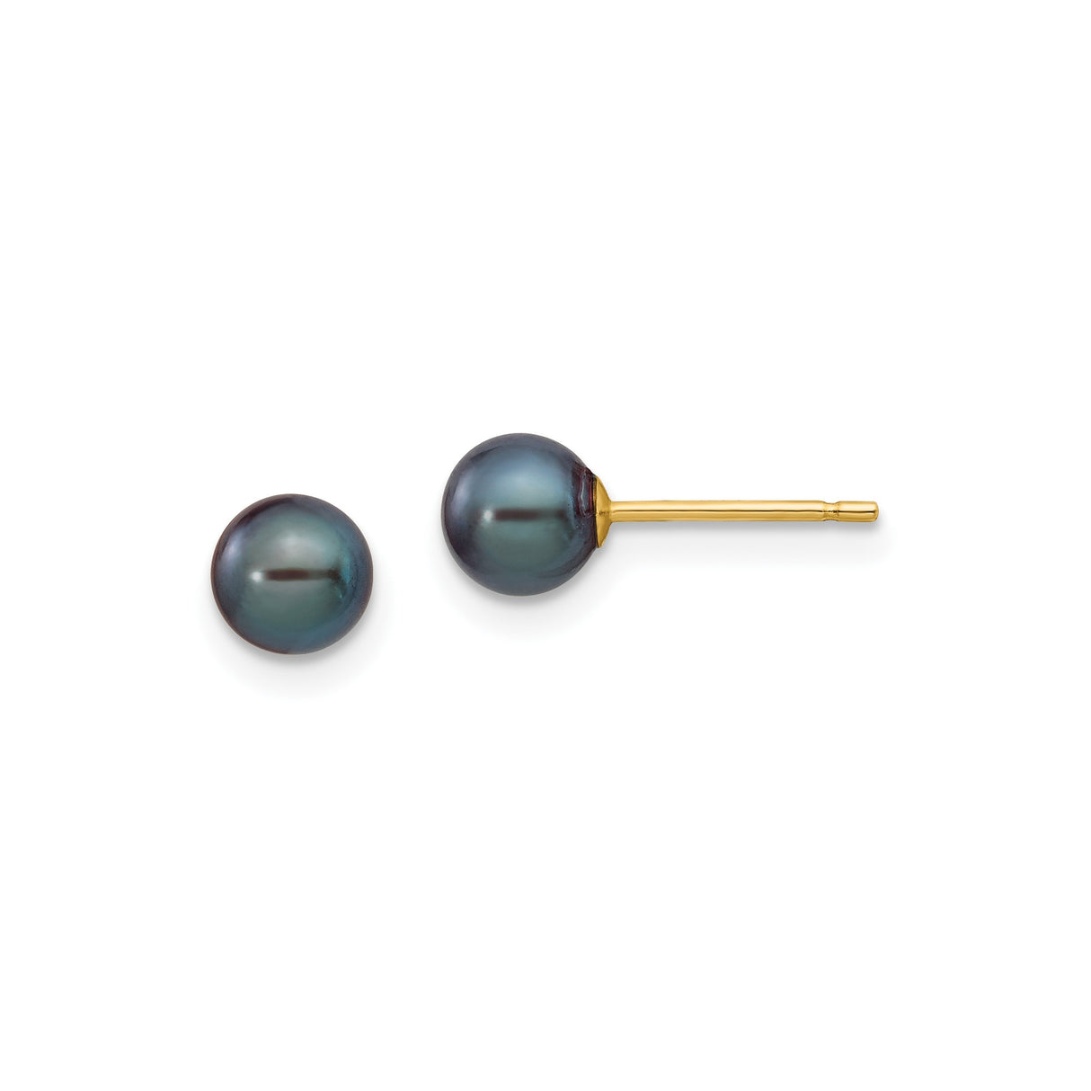 14k Yellow Gold Stud Earrings with Black Cultured Pearls, Classic Style for Women