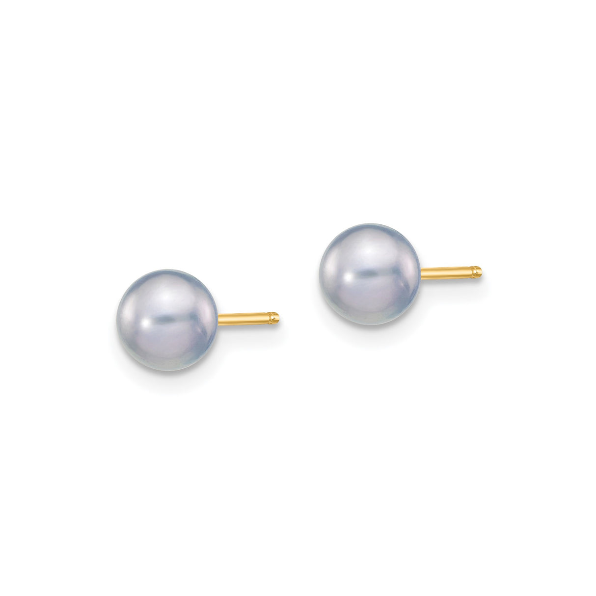14k Yellow Gold Stud Earrings with Round White Cultured Pearls, Classic Style for Women
