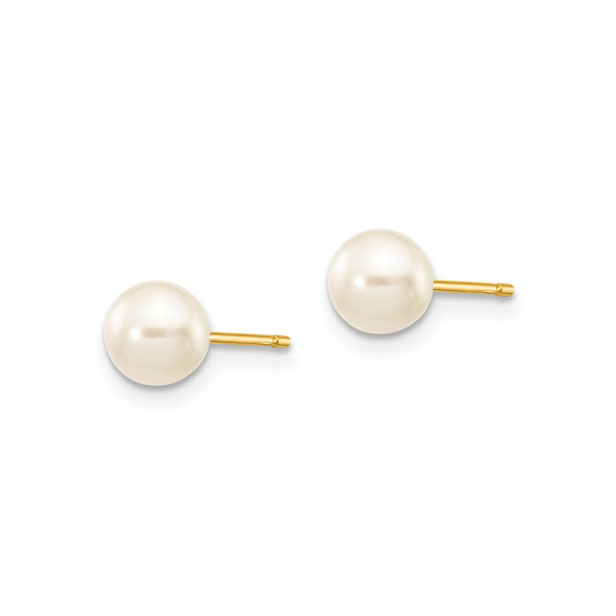 14k Yellow Gold Pearl Stud Earrings with Round White Cultured Pearls for Women