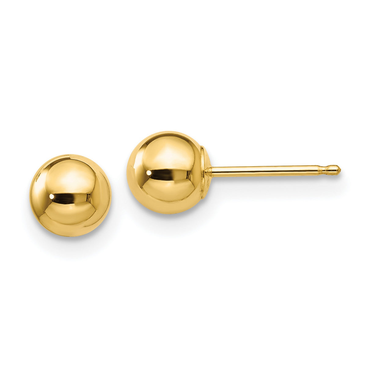14k Yellow Gold Ball Stud Earrings, Polished Sphere Design, Minimalist Classic Style for Women