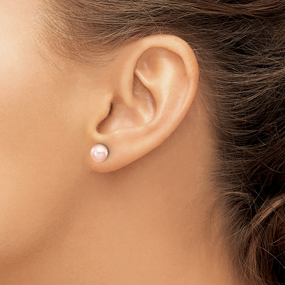 14k Yellow Gold Stud Earrings with Peach Freshwater Cultured Pearls, Classic Round Design for Women