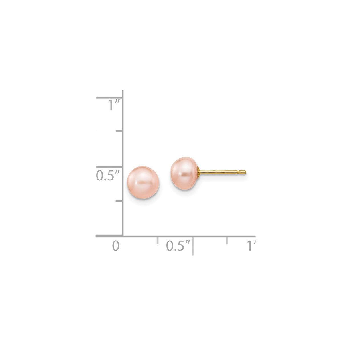 14k Yellow Gold Stud Earrings with Peach Freshwater Cultured Pearls, Classic Round Design for Women