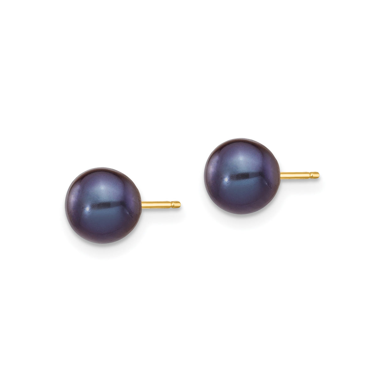 14k Yellow Gold Pearl Stud Earrings, Black Cultured Round Pearls, Classic Style for Women