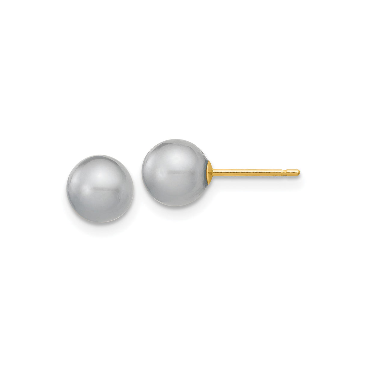14k Yellow Gold Stud Earrings with Round White Cultured Pearls, Classic Minimalist Style