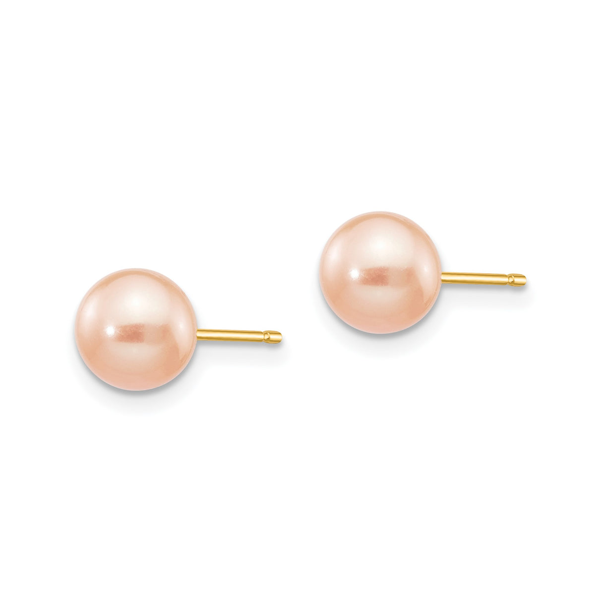 14k Yellow Gold Stud Earrings with Round Pink Cultured Pearls, Classic Style for Women