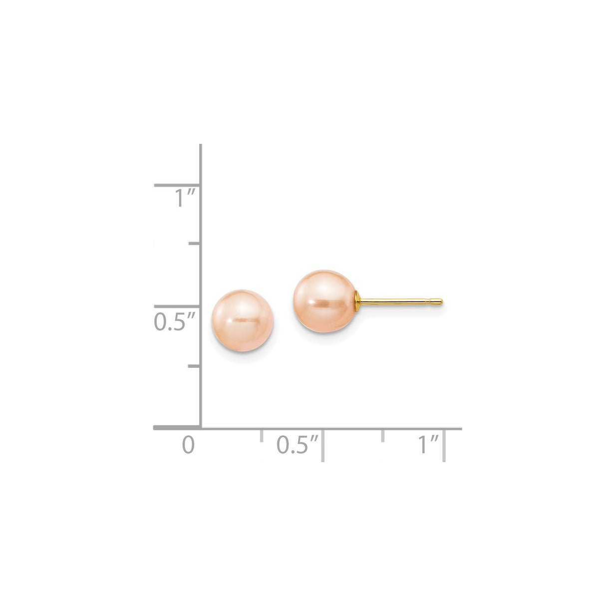 14k Yellow Gold Stud Earrings with Round Pink Cultured Pearls, Classic Style for Women
