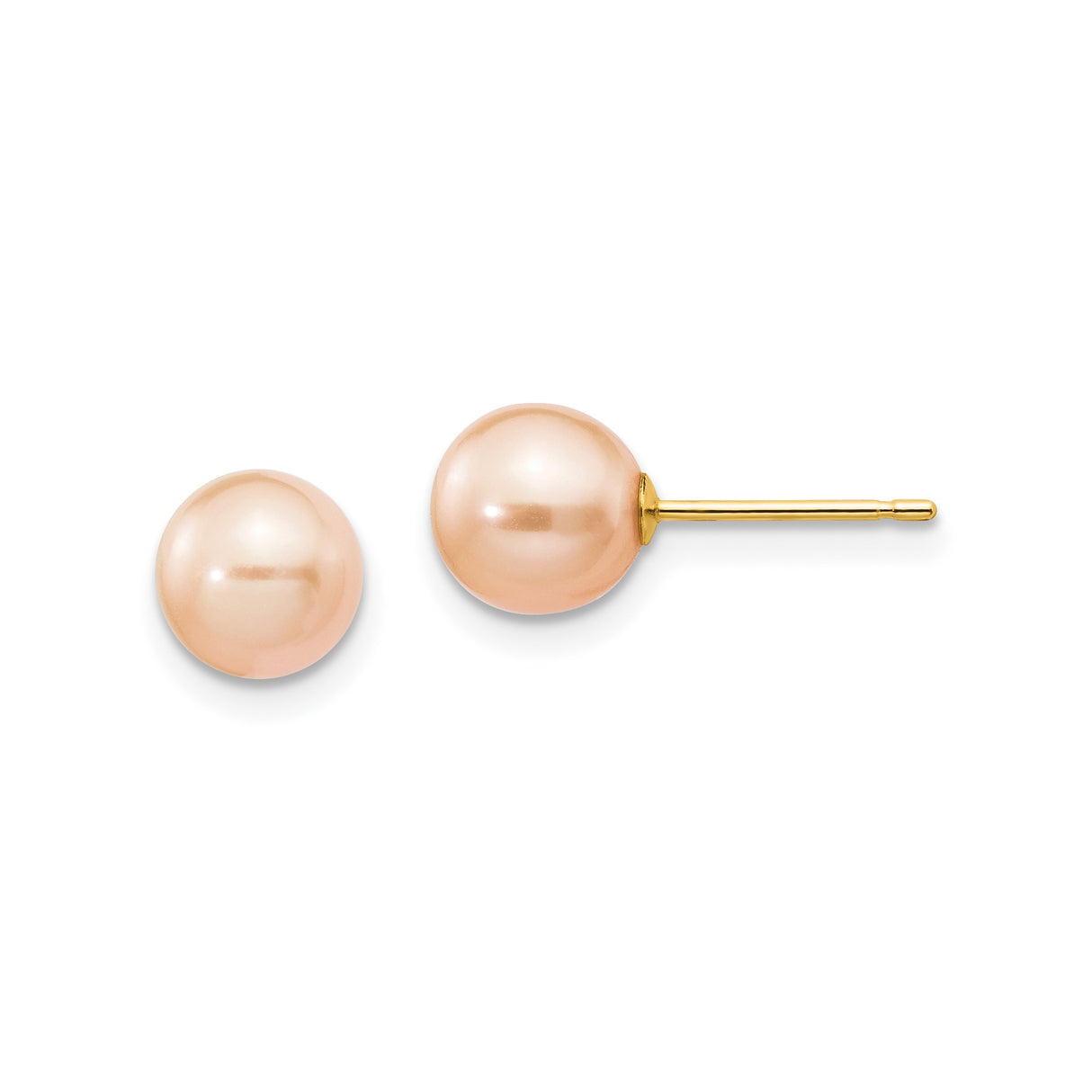 14k Yellow Gold Stud Earrings with Round Pink Cultured Pearls, Classic Style for Women