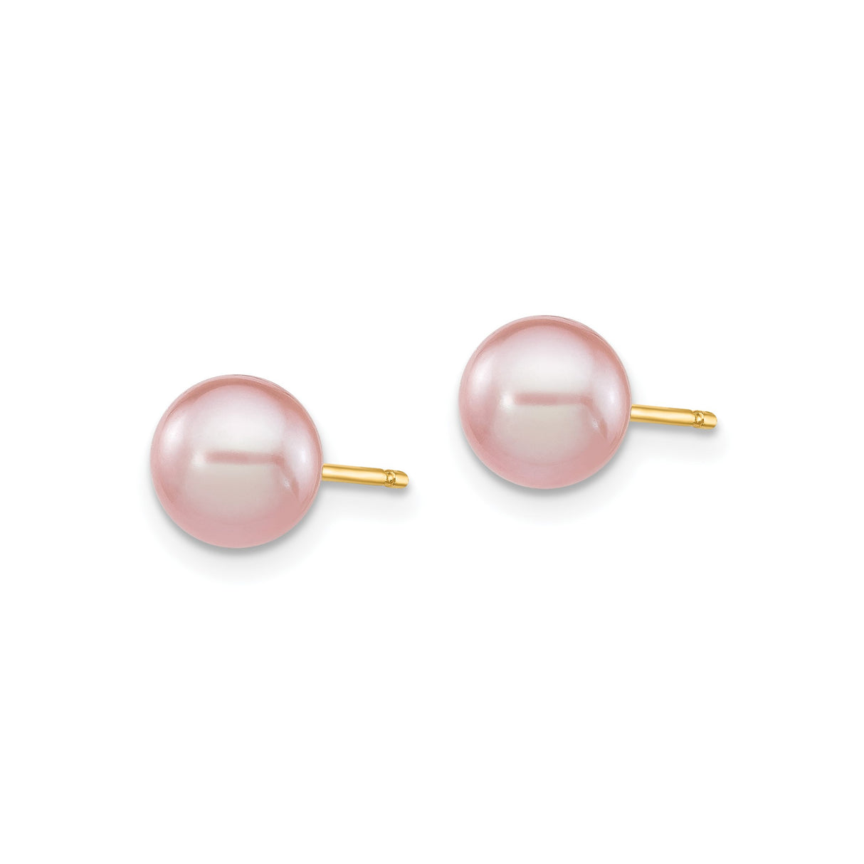 14k Yellow Gold Stud Earrings with Pink Cultured Pearls, Classic Bridal Jewelry for Women