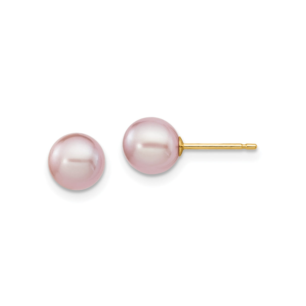 14k Yellow Gold Stud Earrings with Pink Cultured Pearls, Classic Bridal Jewelry for Women