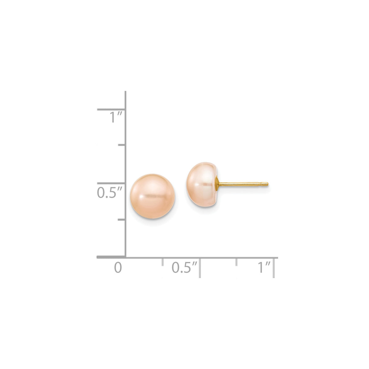 14k Yellow Gold Stud Earrings with Round Pink Cultured Freshwater Pearls, Classic Design