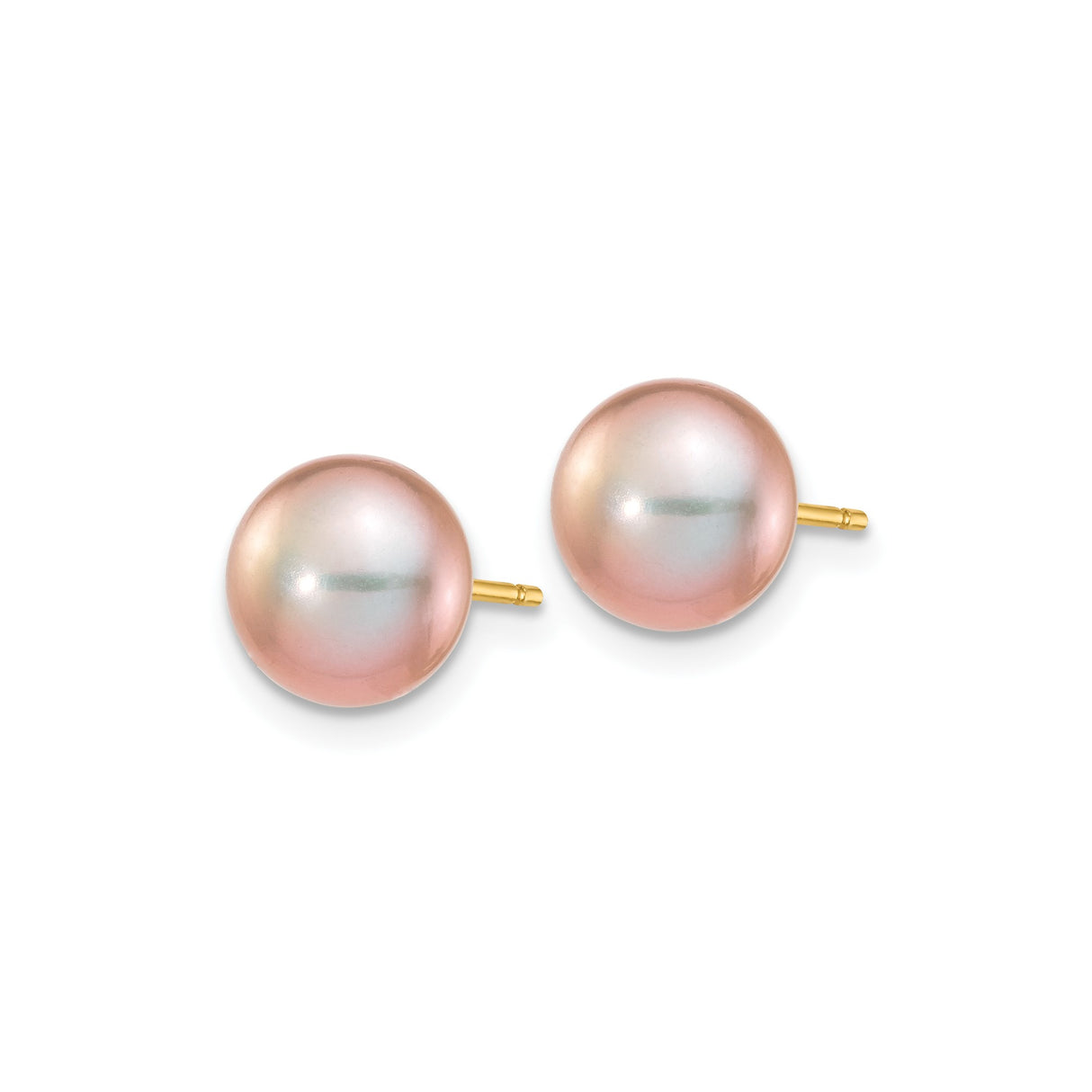 14k Yellow Gold Stud Earrings with Pink Freshwater Pearl, Classic Round Design for Women