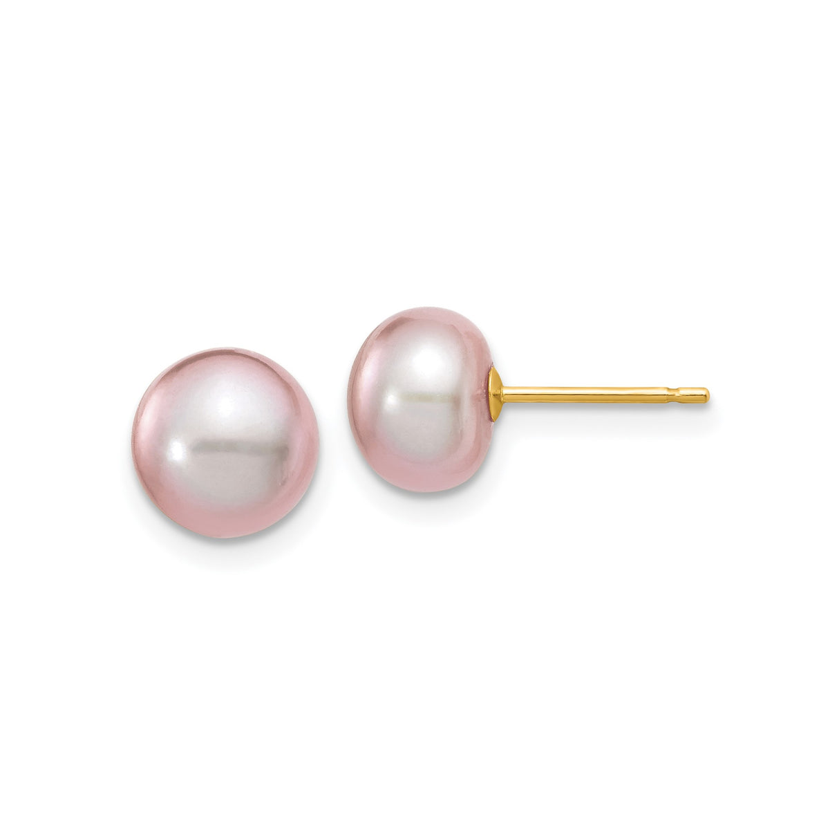 14k Yellow Gold Stud Earrings with Pink Freshwater Pearl, Classic Round Design for Women