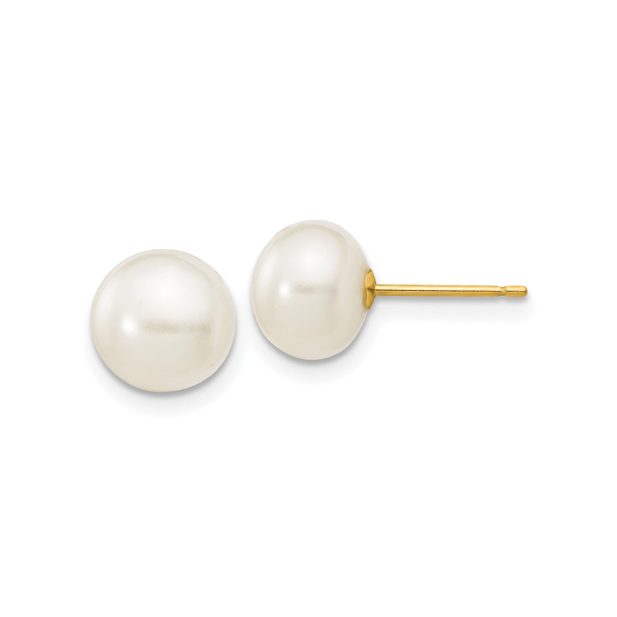 14k Yellow Gold Pearl Stud Earrings with Round White Cultured Pearls, Classic Minimalist Design for Women